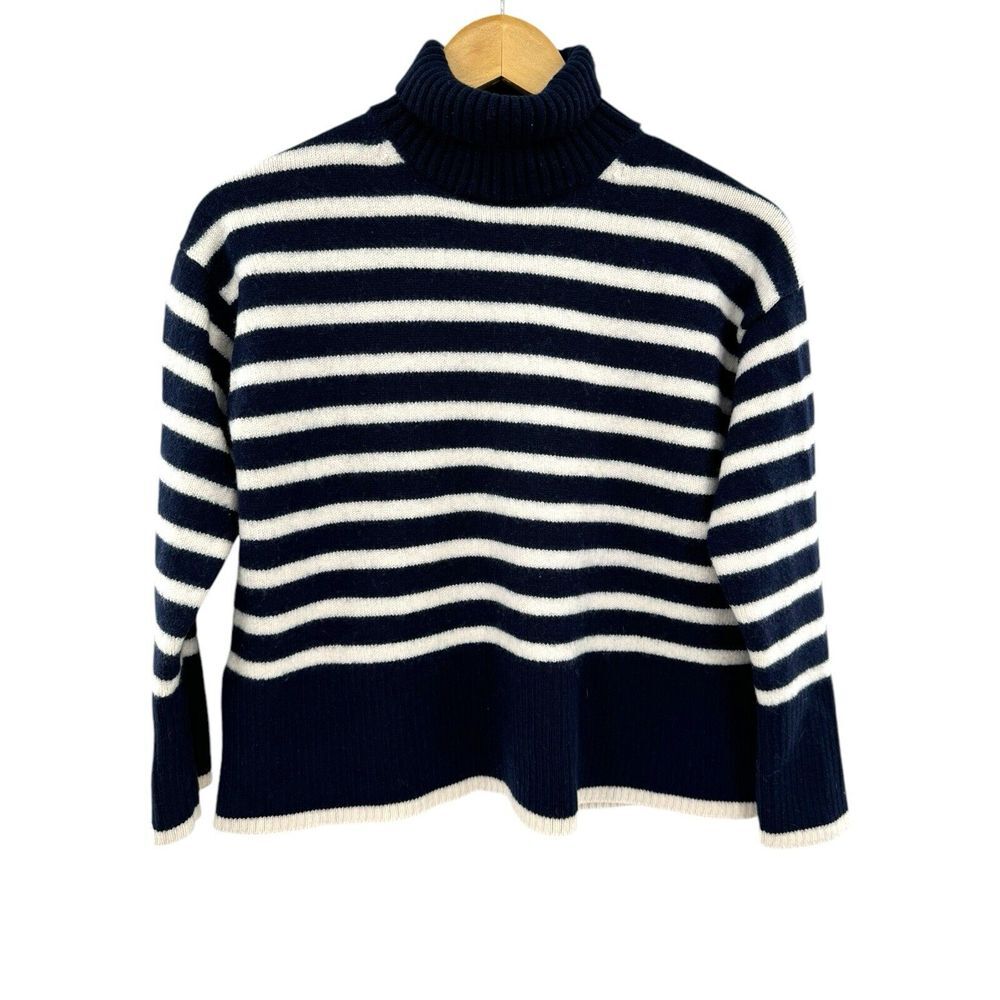 BABATON Turtleneck 100% Merino Wool Navy White Striped Sweater SZ XSmall CHUNKY